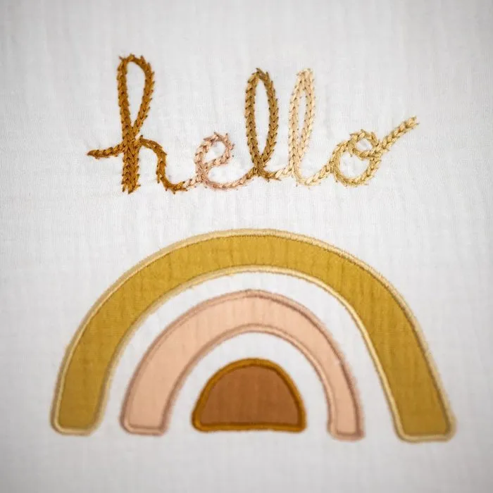 Sauthon Protector de Cuna Ajustable SAU3500760127902 - 100% Algodón - Color Crudo con Estampado Arcoíris