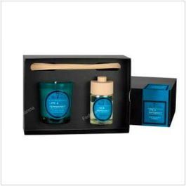 CERABELLA Setperf7 Vela y Mikado Aroma Lime-Peppermint, Difusor Perfumado con Varillas, Cofre Regalo Elegante Negro Satinado, 23x16.6x8.3cm