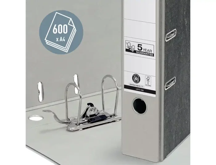 Leitz Archivador de Palanca DIN A4 Lomo 80 mm Cartón Jaspeado CO2 Neutral Gris
