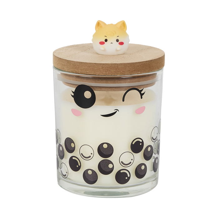 The Concept Factory Vela Perfumada Kawaii Vaso Vidrio Tapa Madera Rosa Frambuesa Azul Algodón de Azúcar Negro Vainilla Malvavisco 120g 25h