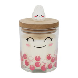 The Concept Factory Vela Perfumada Kawaii Vaso Vidrio Tapa Madera Rosa Frambuesa Azul Algodón de Azúcar Negro Vainilla Malvavisco 120g 25h