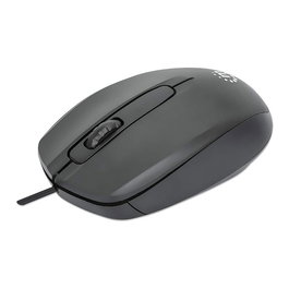 Manhattan Comfort II Ratón Óptico USB Negro, 1000 DPI, 3 Botones, Ambidiestro, 1.2 m Cable, para Windows, Mac, Linux, ChromeOS