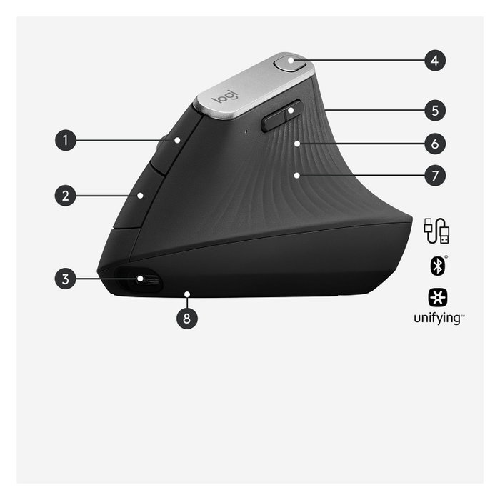 Logitech MX Vertical Ratón Ergonómico Inalámbrico Negro/Gris Logitech MX Vertical Ratón Ergonómico Inalámbrico Negro/Gris