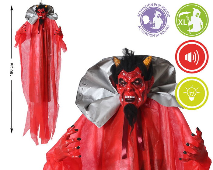 Demonio Rojo Colgante XL Con Capa Y Luz 190 cm Figura Decorativa Infernal Demonio Rojo Colgante XL Con Capa Y Luz 190 cm Figura Decorativa Infernal