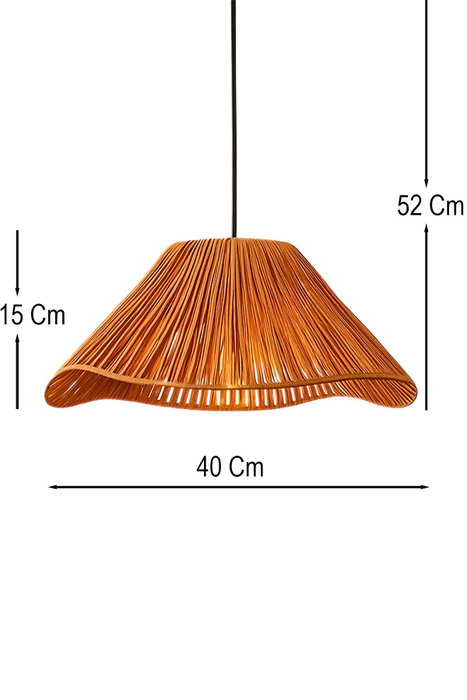 Opviq Lámpara de Araña Plástico Ámbar con Tapa de Macramé Ø40xh15 cm, Altura Ajustable 16-52 cm, E27 40W