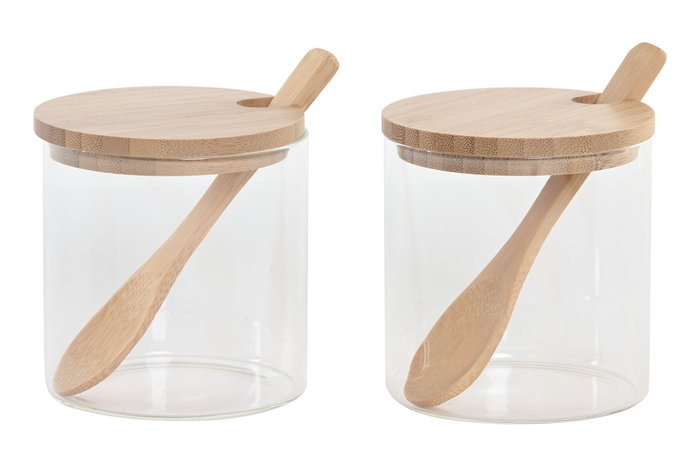 DKD Home Decor Set de 2 Azucareros de Cristal Natural