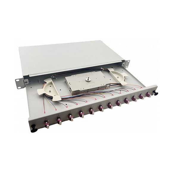 Helos Spleissbox LWL 19 pulg 12 x LC Duplex OM4, Gris Helos Spleissbox LWL 19 pulg 12 x LC Duplex OM4, Gris