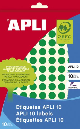 Apli Etiquetas Adhesivas Circulares Ø10mm Verde
