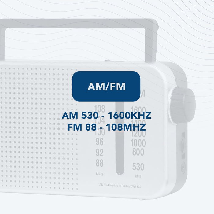 DAEWOO Radio Portátil AC/DC con Altavoz, Entrada Jack 3.5 mm y Asa de Transporte, Color Plata