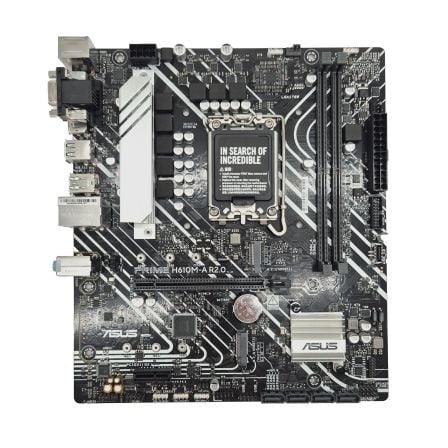 Asus Placa Base Prime H610M-A R2.0, Socket LGA1700, Chipset Intel H610, DDR5, PCIe 4.0, Micro ATX, con 2x M.2, HDMI, DisplayPort, VGA, USB 3.2 Gen 2 y Aura Sync RGB Asus Placa Base Prime H610M-A R2.0, Socket LGA1700, Chipset Intel H610, DDR5, PCIe 4.0, Micro ATX, con 2x M.2, HDMI, DisplayPort, VGA, USB 3.2 Gen 2 y Aura Sync RGB