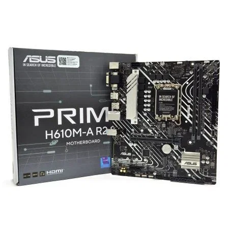 Asus Placa Base Prime H610M-A R2.0, Socket LGA1700, Chipset Intel H610, DDR5, PCIe 4.0, Micro ATX, con 2x M.2, HDMI, DisplayPort, VGA, USB 3.2 Gen 2 y Aura Sync RGB Asus Placa Base Prime H610M-A R2.0, Socket LGA1700, Chipset Intel H610, DDR5, PCIe 4.0, Micro ATX, con 2x M.2, HDMI, DisplayPort, VGA, USB 3.2 Gen 2 y Aura Sync RGB