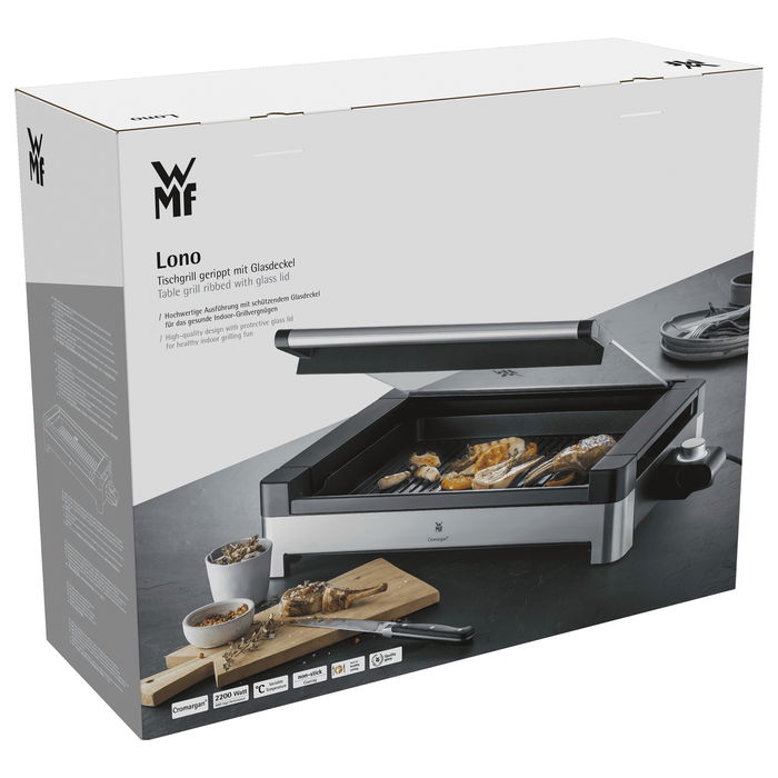 WMF Lono Tischgrill - Parrilla Eléctrica de Mesa para Interiores, Ideal para Fondue y Raclette, Acero Inoxidable Cromargan WMF Lono Tischgrill - Parrilla Eléctrica de Mesa para Interiores, Ideal para Fondue y Raclette, Acero Inoxidable Cromargan