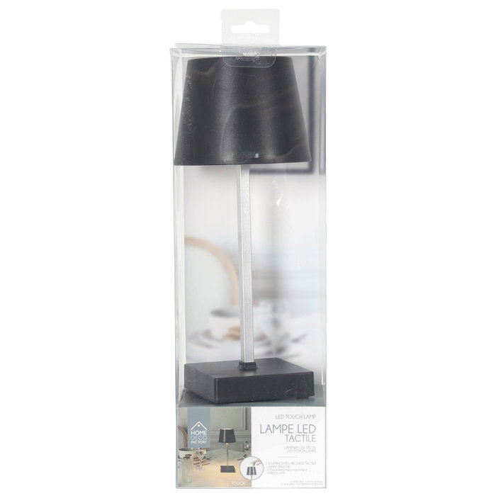 Home Deco Factory Lámpara LED Táctil Negra con 3 Intensidades de Luz, Funciona con Pilas AAA, 12 LEDs COB, Decoración Moderna