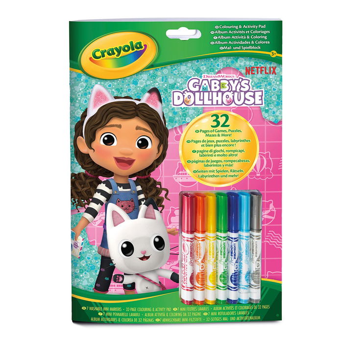 Crayola Libro Actividades y Colorear Casa de Gabby 04-7024 con 32 Páginas y 7 Rotuladores Lavables