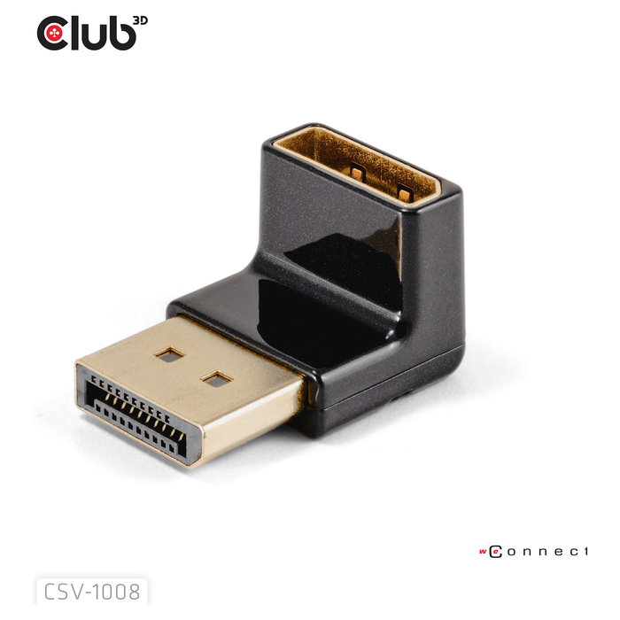 Club 3D Adapter DisplayPort a DisplayPort 1.4 90 Grados Angular CAC-1008, 4K a 120Hz, 8K, HDR, Plug and Play, Negro