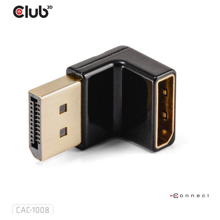 Club 3D Adapter DisplayPort a DisplayPort 1.4 90 Grados Angular CAC-1008, 4K a 120Hz, 8K, HDR, Plug and Play, Negro