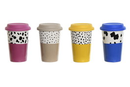 DKD Home Decor Set de 4 Tazas de Porcelana Animal Multicolor 400 ml