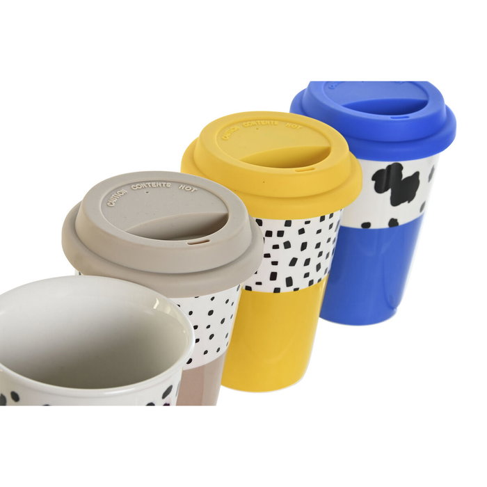 DKD Home Decor Set de 4 Tazas de Porcelana Animal Multicolor 400 ml