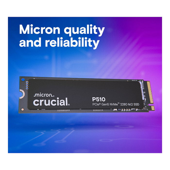 Crucial P510 Gen5 2280 SSD 1TB NVMe PCIe M.2, 11000 MB/s Lectura, 9500 MB/s Escritura, TLC, para PC y Portátil