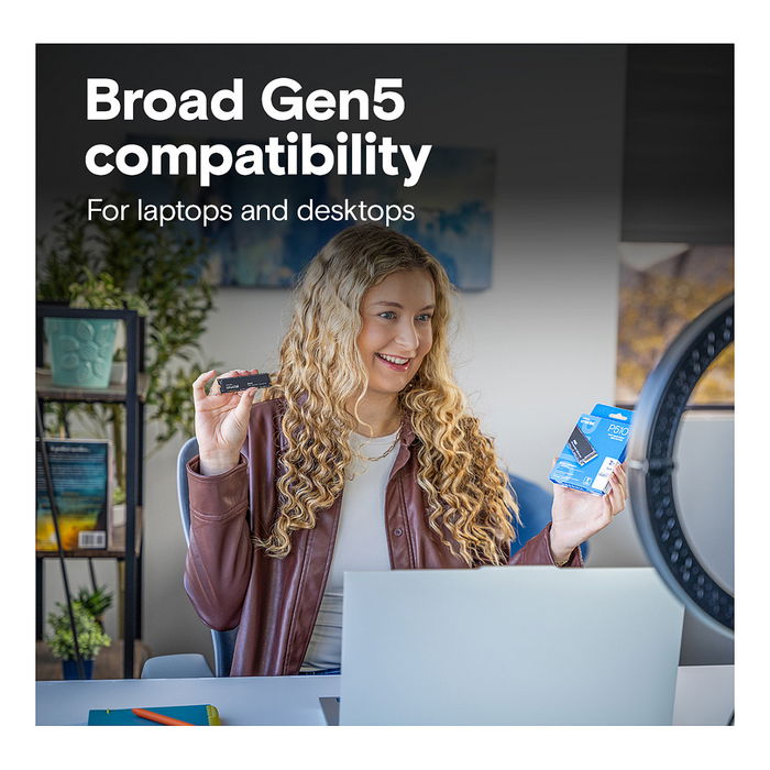 Crucial P510 Gen5 2280 SSD 1TB NVMe PCIe M.2, 11000 MB/s Lectura, 9500 MB/s Escritura, TLC, para PC y Portátil