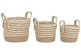 DKD Home Decor Set de 3 Cestas de Fibra Natural 30x30x32 cm