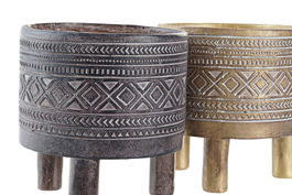 DKD Home Decor Macetero Colonial Dorado Marron 14 x 14.5 x 14 cm (4 Unidades)