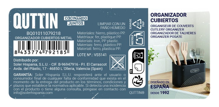 Inde Organizador de Cubiertos de Metal Quttin (12 Unidades)