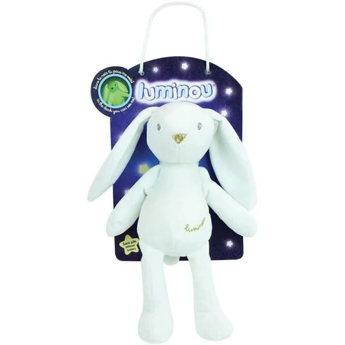 Jemini - Conejo de Peluche Luminoso Fotoluminiscente, Blanco, Carga con Luz, sin Pilas, Aprox. 20 cm, para Niños