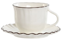 DKD Home Decor Conjunto de Taza y Platillo LOUVRE LOVING 24, Blanco