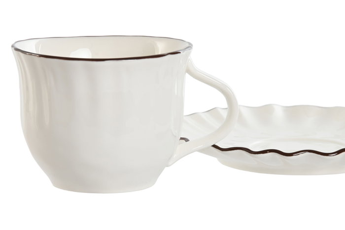 DKD Home Decor Conjunto de Taza y Platillo LOUVRE LOVING 24, Blanco