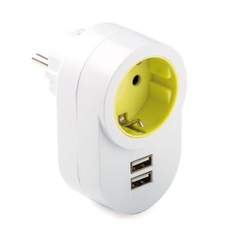 Easylife Adaptador Schuko 1 Toma 2P+T con 2 Puertos USB-A 2.1A 5V Blanco Blister