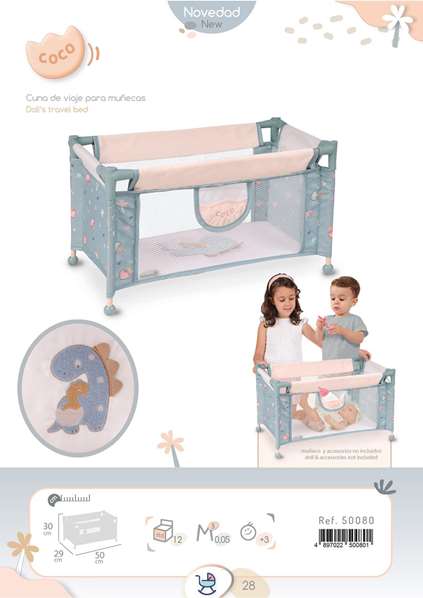 Decuevas Cuna de Viaje para Muñecas hasta 46 cm Coco 50x29x30 cm