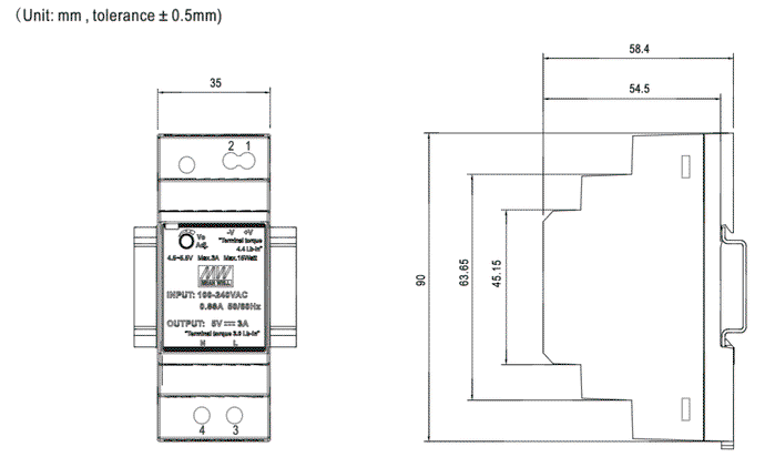 Mean Well Ersatznetzteil 5V / 3A 15W Riel DIN Mean Well Ersatznetzteil 5V / 3A 15W Riel DIN