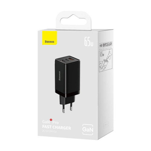 BASEUS GAN5 PRO FAST CHARGER 2C+U 65W EU BLACK (CCGP120201)