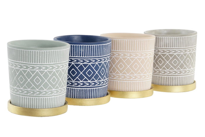 DKD Home Decor Maceta de Cemento con Plato Surtido 4 Colores