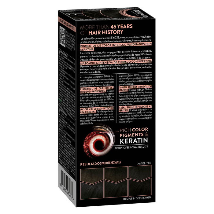 Syoss Permanente Color #1.1 Negro Tinte con Keratina para Cabello Vibrante y Duradero 1 Unidad