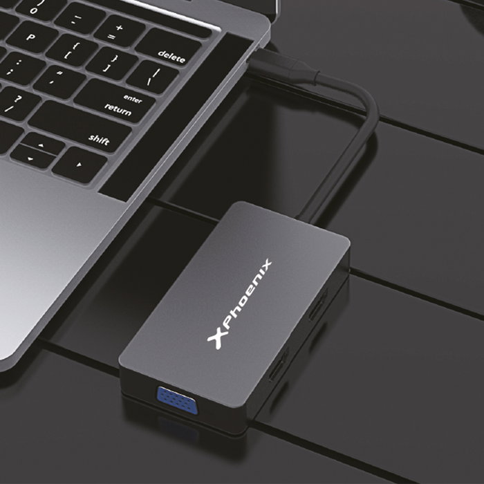 Phoenix Technologies Hub USB C 5 en 1 con 2 HDMI, VGA y USB C PD para Mac