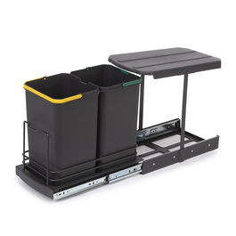 Emuca Contenedor de reciclaje para fijación inferior y extracción manual/automática en mueble de cocina Recycle 2x12litros, Plástico gris antracita