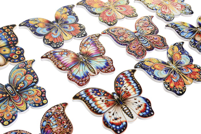 DKD Home Decor Posavasos de Dolomite con Mariposas, Multicolor, Set de 12