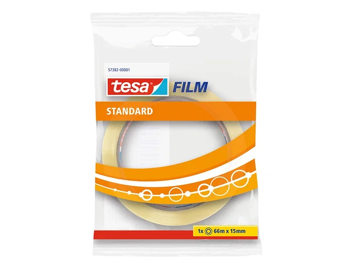 Tesa Standard - Cinta Adhesiva Transparente para Embalar, 66 m x 15 mm, Presentación Individual Encelofanada