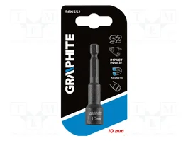 GRAPHITE Punta de destornillador de vaso de 6 ángulos HEX 10 mm, 1/4 pulgada, 65 mm