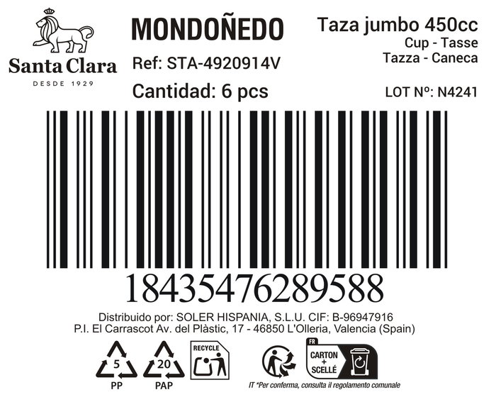 Inde Taza Jumbo 450 cc Mondoñedo Verde - 11.7x7.7 cm (6 Unidades)