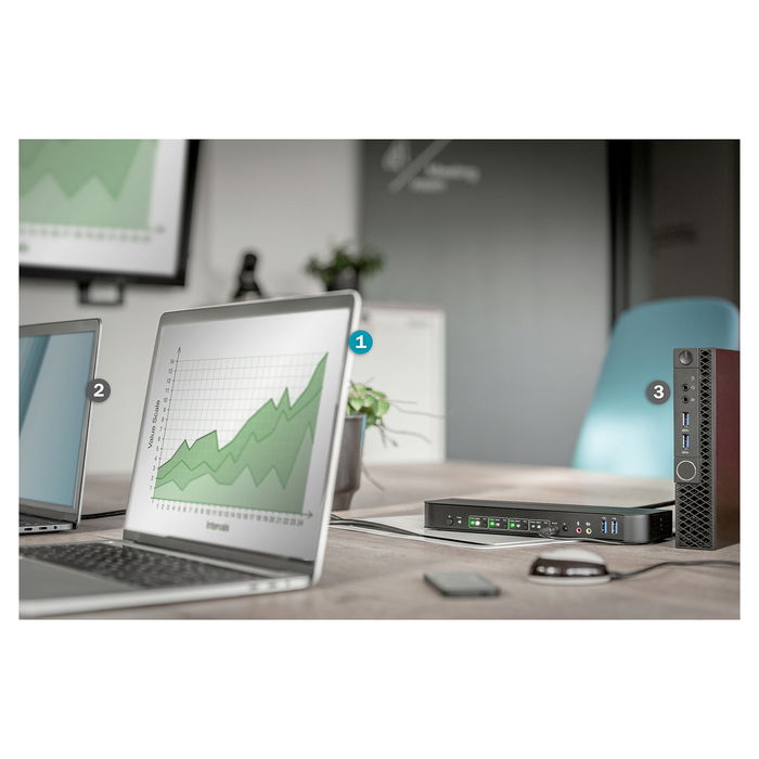 Digitus - KVM Switch 4-Port 4K 60Hz con 4 Entradas DisplayPort y 1 Salida DisplayPort/HDMI