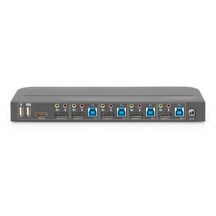 Digitus - KVM Switch 4-Port 4K 60Hz con 4 Entradas DisplayPort y 1 Salida DisplayPort/HDMI