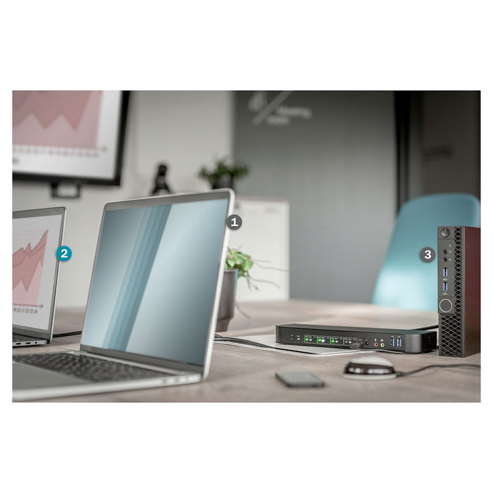 Digitus - KVM Switch 4-Port 4K 60Hz con 4 Entradas DisplayPort y 1 Salida DisplayPort/HDMI