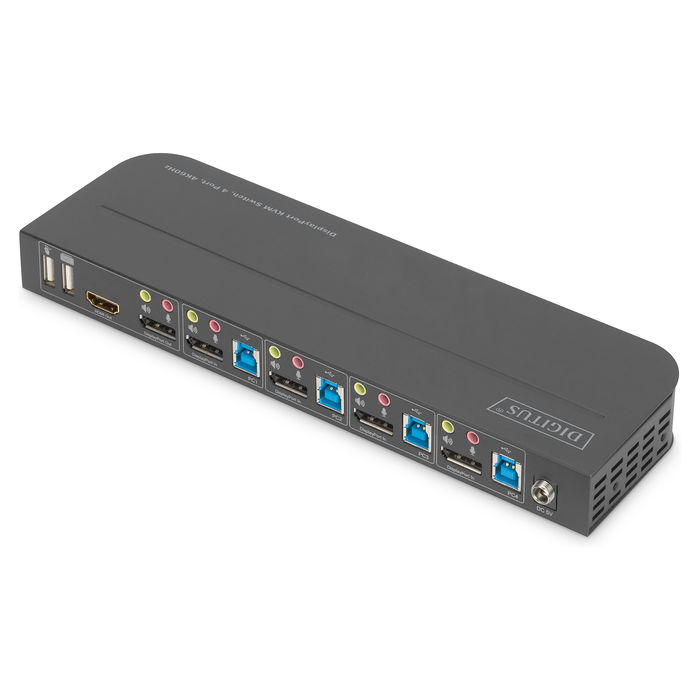 Digitus - KVM Switch 4-Port 4K 60Hz con 4 Entradas DisplayPort y 1 Salida DisplayPort/HDMI