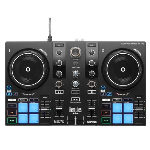 Hercules DJControl Inpulse 200 MK3 - Controladora DJ USB-C 2 Decks con Luces Guía para Principiantes, Compatible Serato - Ref. 4781119