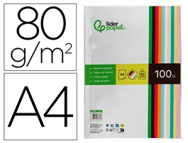 Liderpapel Papel Color A4 80gr Paquete 100 Hojas 10 Colores Surtidos