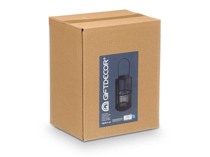 Giftdecor Farol de Bambú Negro para Vela Mediano 18.5 x 44.5 x 18.5 cm (Set de 6)