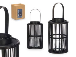 Giftdecor Farol de Bambú Negro para Vela Mediano 18.5 x 44.5 x 18.5 cm (Set de 6)